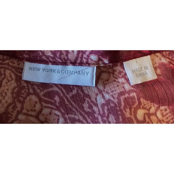 Sheer Blouse Women Size Large Burgundy Long Sleeve, floral,ruffles NY & co - Picture 4 of 5